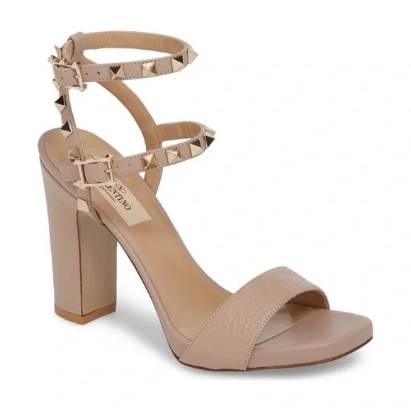 Valentino Shoes - VALENTINO Rockstud Chunky Block Heel Leather Sandals Size 39 US 9